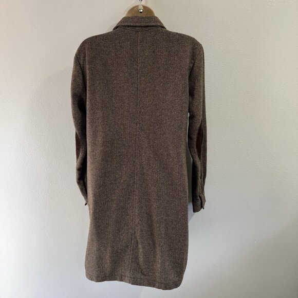 Vintage Y2K Gap Shirt Dress M Wool Tweed Chevron Brown Professor Patch Leather - Picture 7 of 10